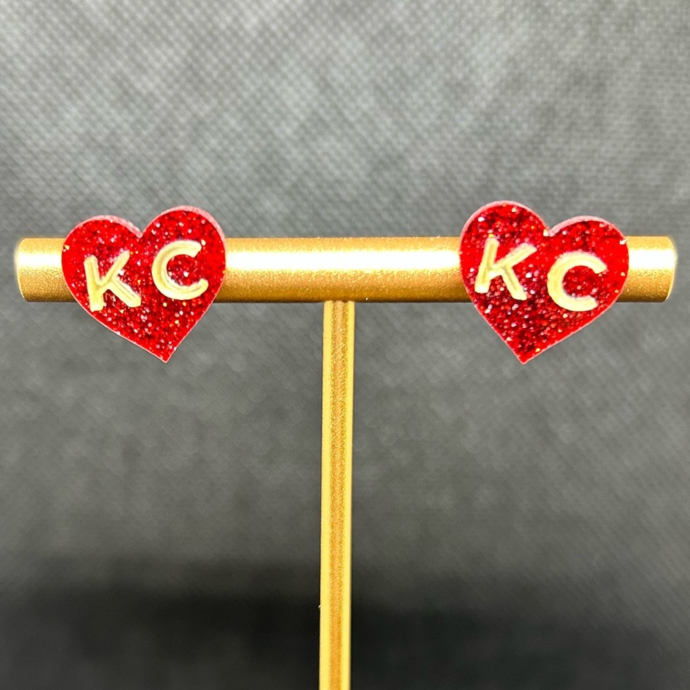 KC‎ Red Heart Earrings Kansas City Cheifs Football